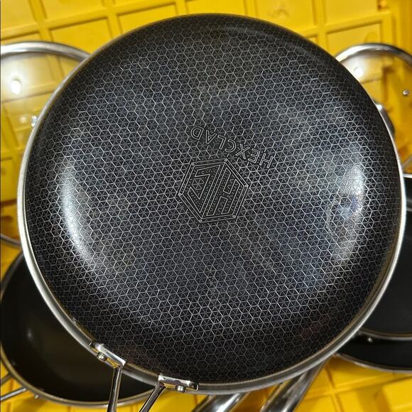 HEXCLAD 7 Piece Nonstick Stainless Steel Frying Pan Set 8 10 12" Lids Wok M $600 - Picture 8 of 10
